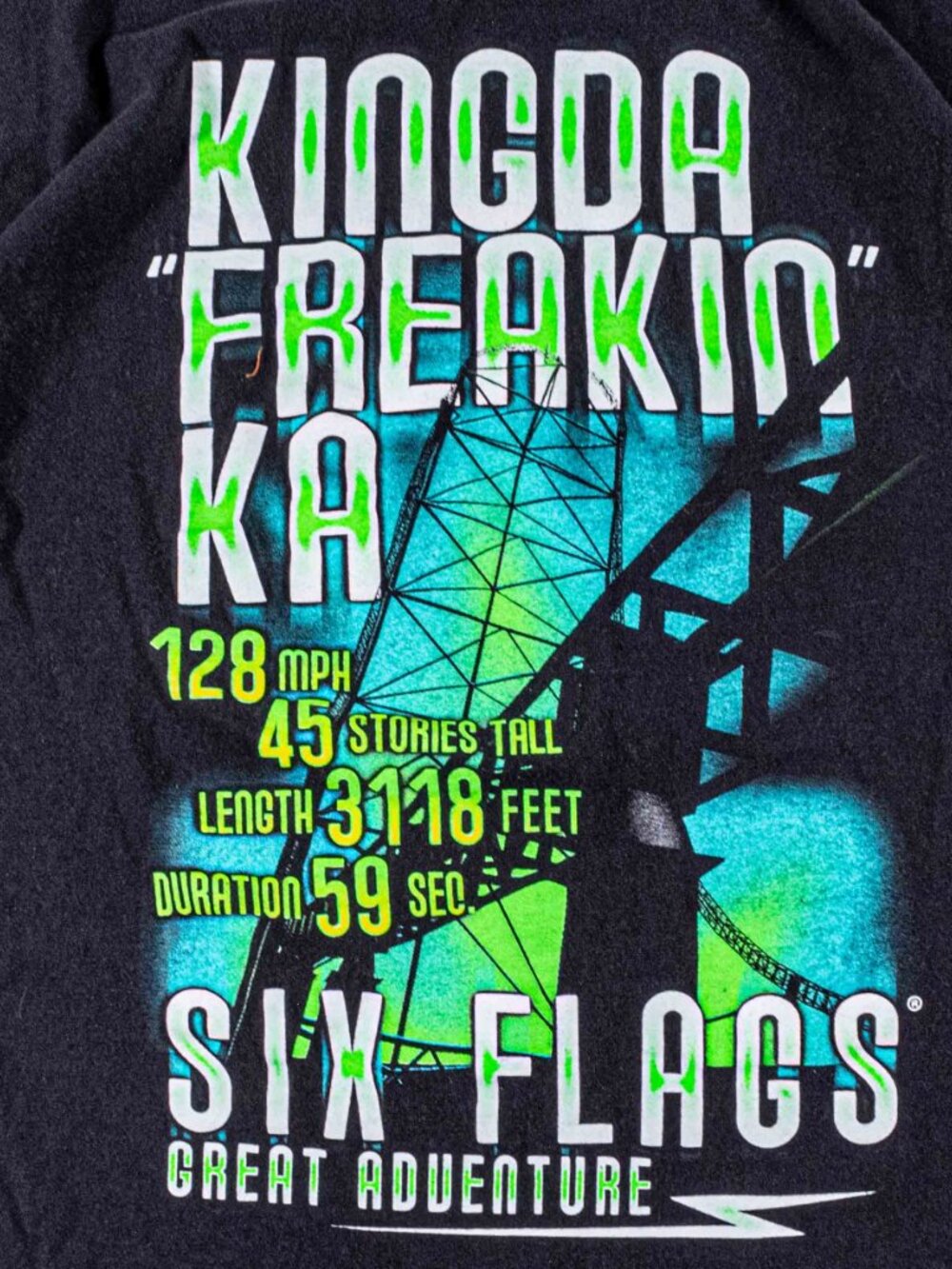 Six Flags Kingda Ka Freakin T-Shirt Large Y2K Great Adventure Coaster VTG - Picture 7 of 9